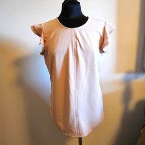 Worthington Dusty Rose Pink Ruffle Sleeve Knot Top Size Large